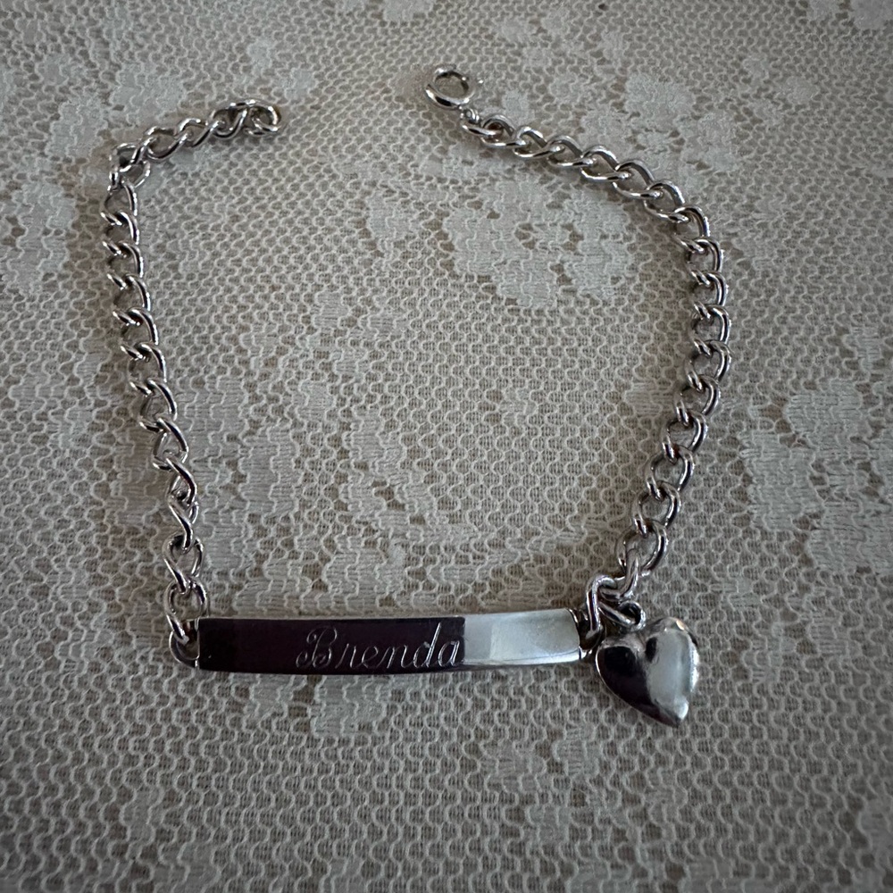 Silver Toned “Brenda” Heart Charm ID Bracelet by Speidel